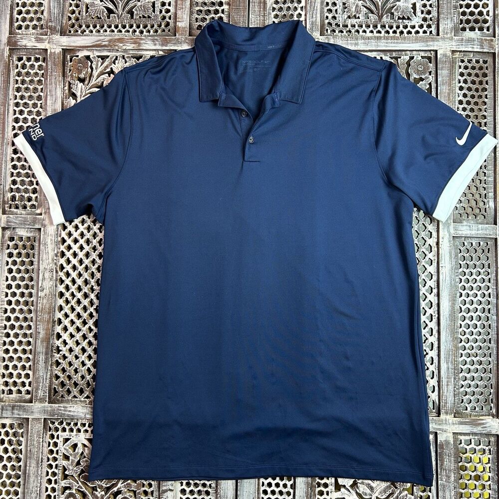 Nike Dri-Fit Shirt Blue White Short Sleeve Collared Polo Shirt Size XL